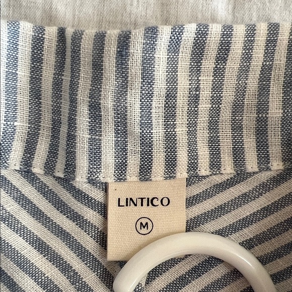 Lintico Madison 100% Linen Shirt Dress Womens Size M Blue Stripe Lagenlook Boho - Picture 7 of 10